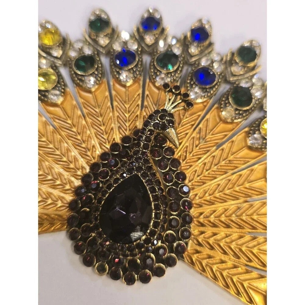 Vintage Peacock Rhinestone Jewelry Component / Necklace Centerpiece One Missing